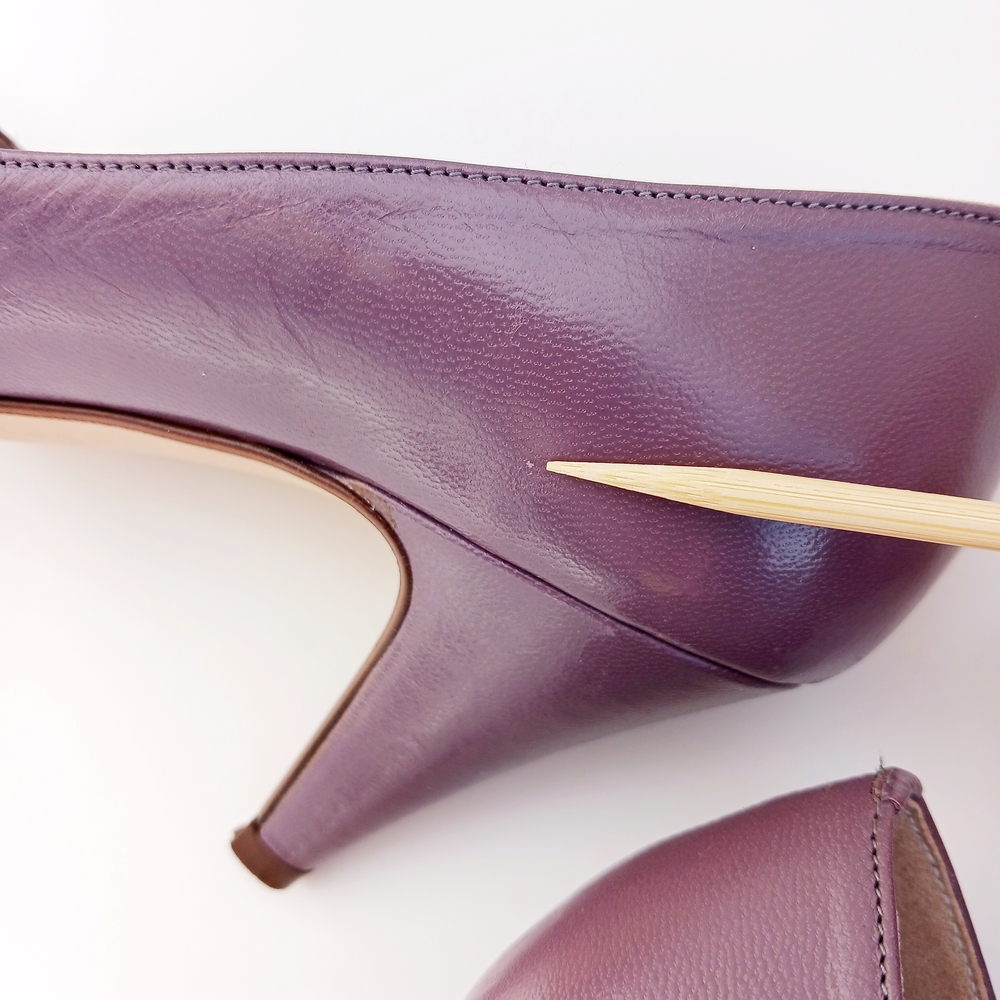 VINTAGE ITALIAN LEATHER Purple Plum Peep-Toe Heels Size 6 - Picture 7 of 10